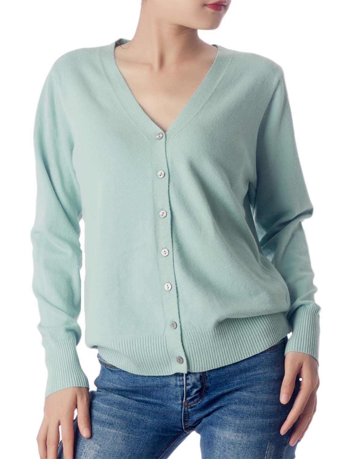 Women's Fashion Button V-neck Sweater Ladys Lightweight Cardigan