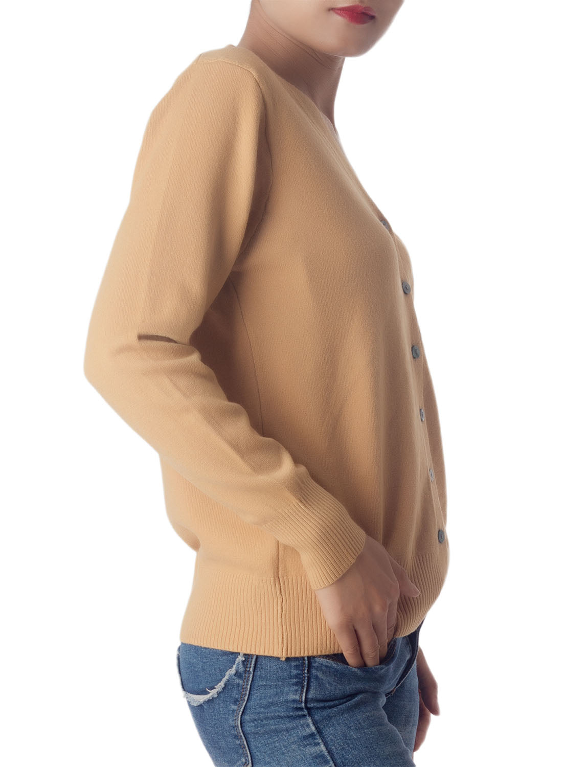 Women's Fashion Button V-neck Sweater Ladys Lightweight Cardigan