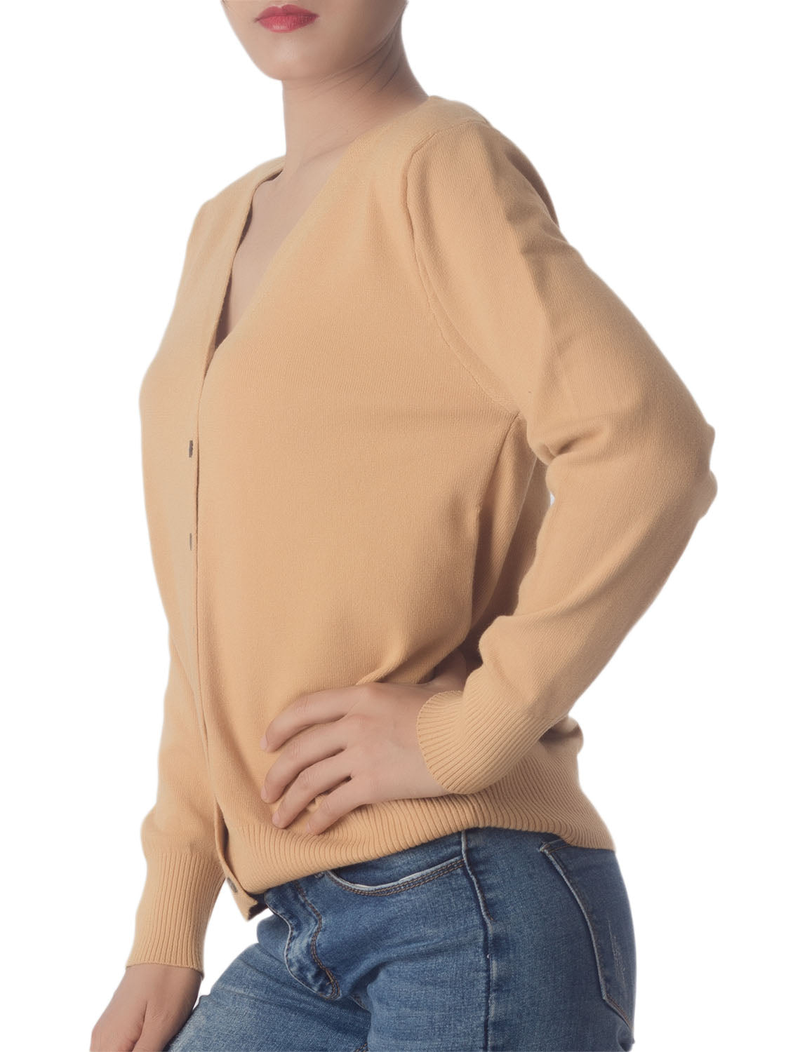 Women's Fashion Button V-neck Sweater Ladys Lightweight Cardigan