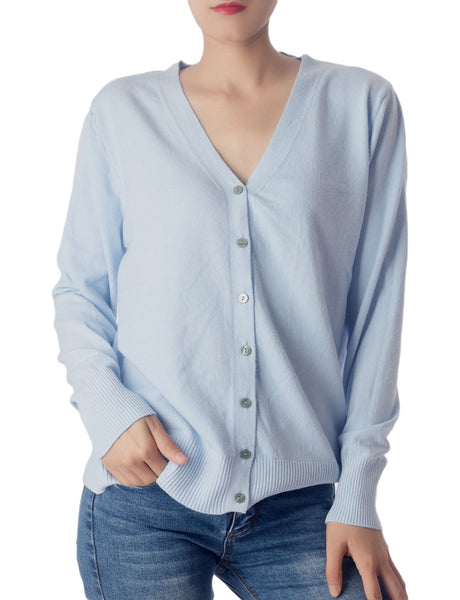 Women's Fashion Button V-neck Sweater Ladys Lightweight Cardigan