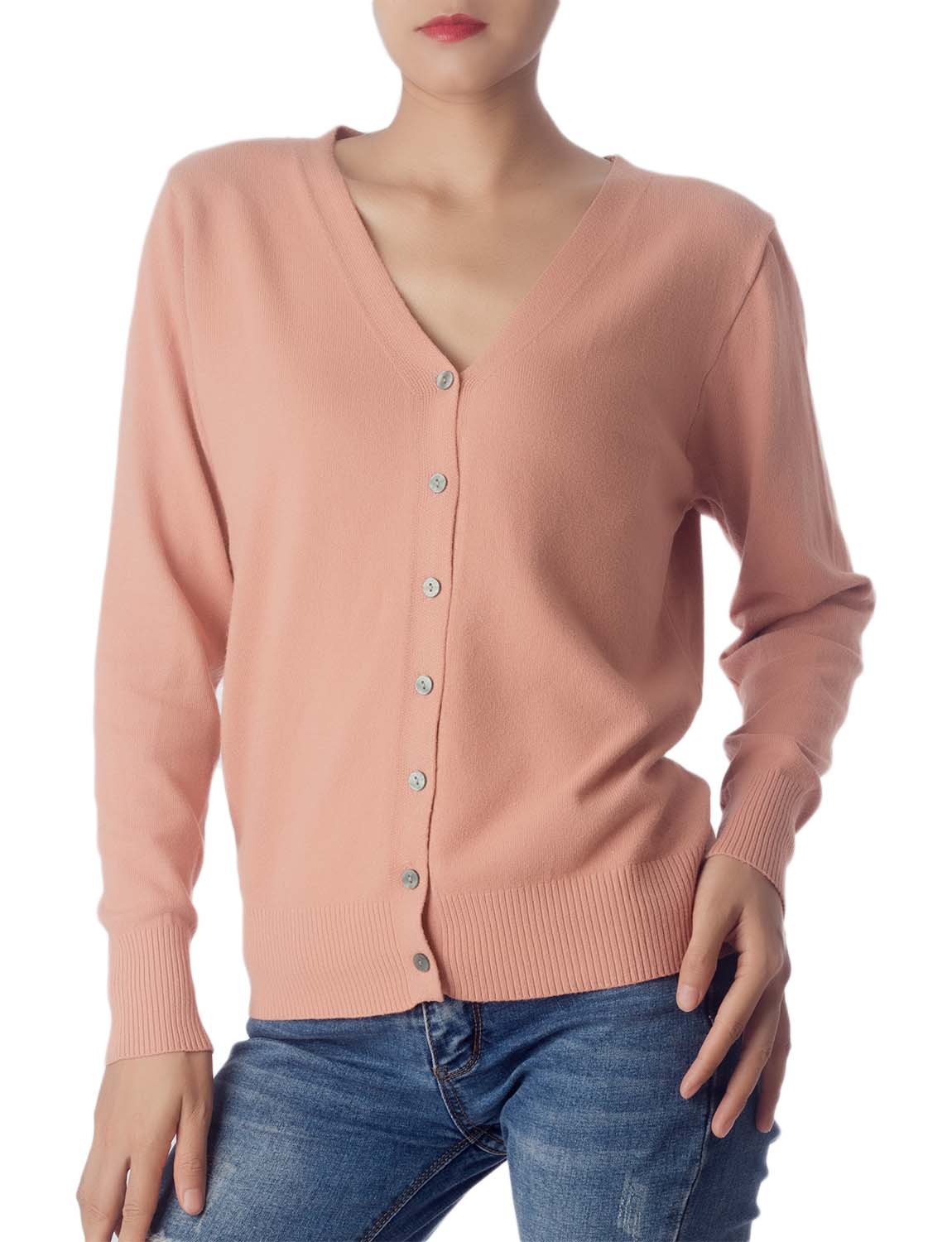 Women's Fashion Button V-neck Sweater Ladys Lightweight Cardigan