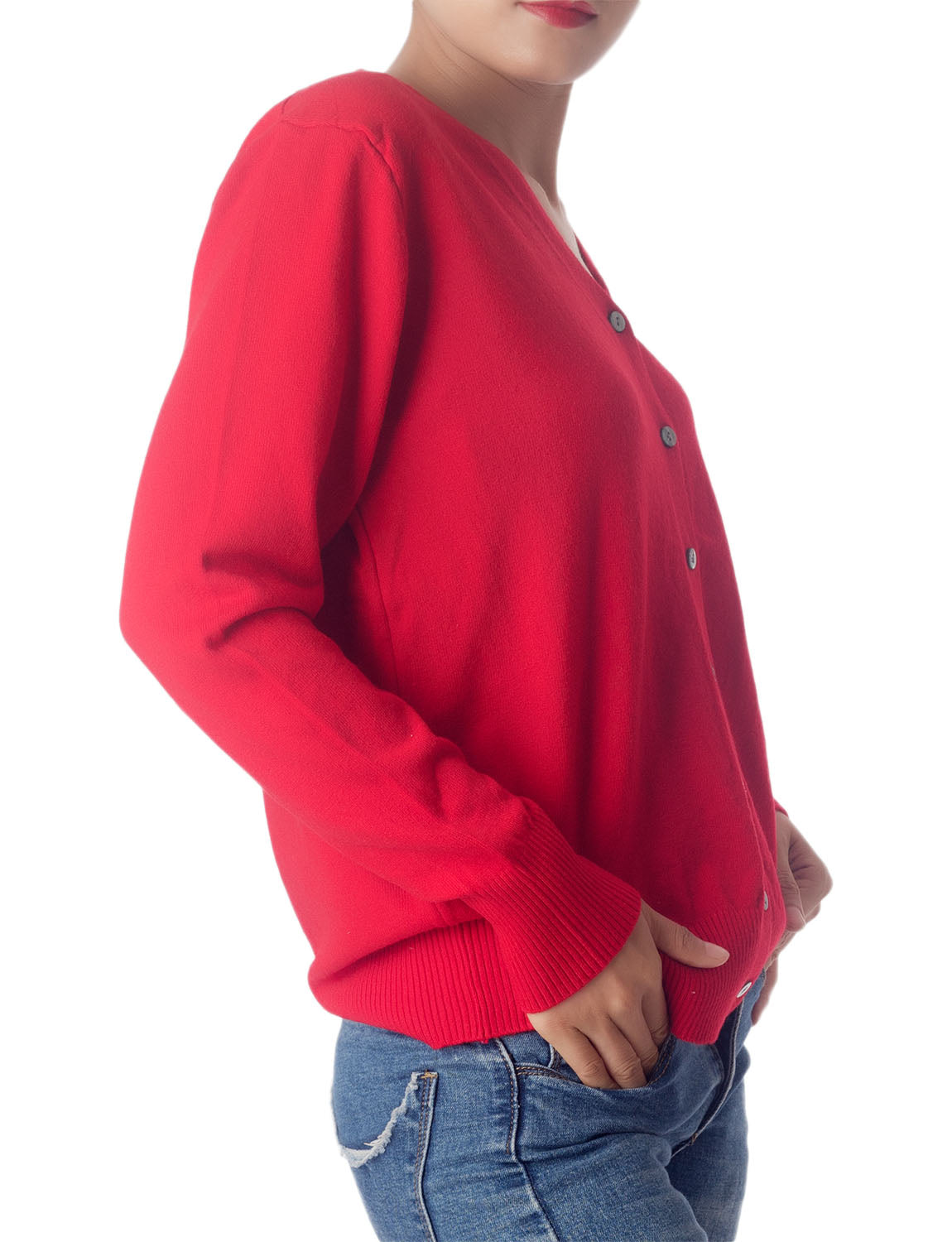 Women's Fashion Button V-neck Sweater Ladys Lightweight Cardigan