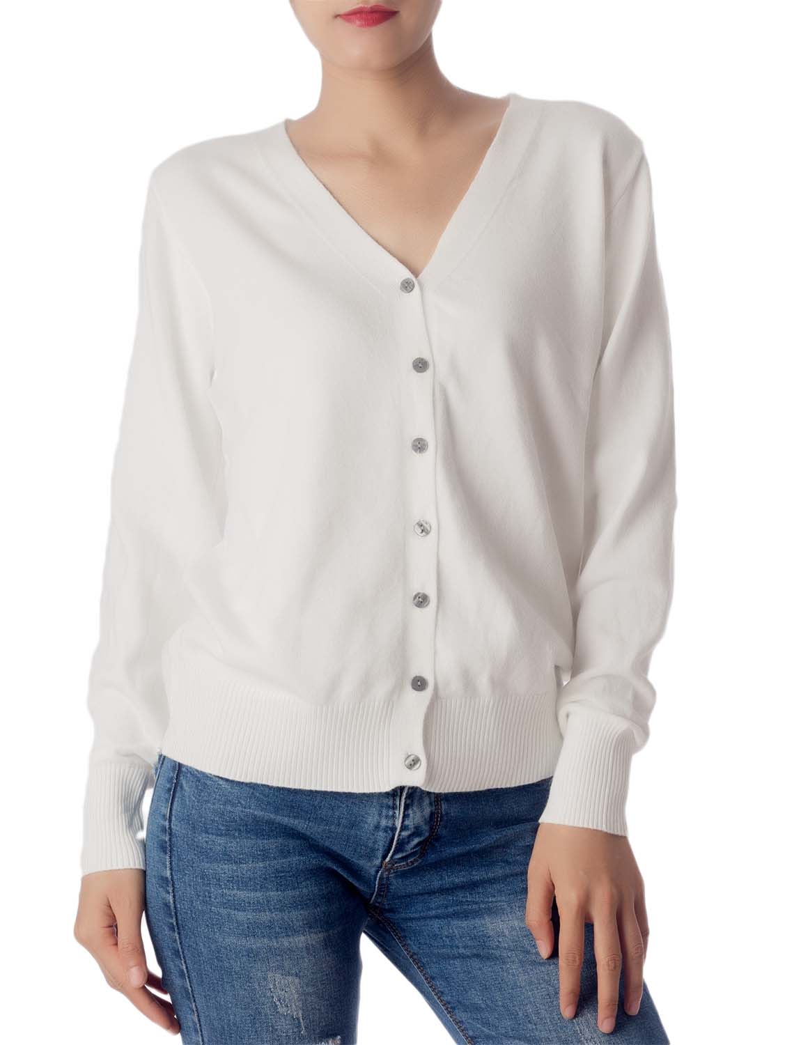 Women's Fashion Button V-neck Sweater Ladys Lightweight Cardigan