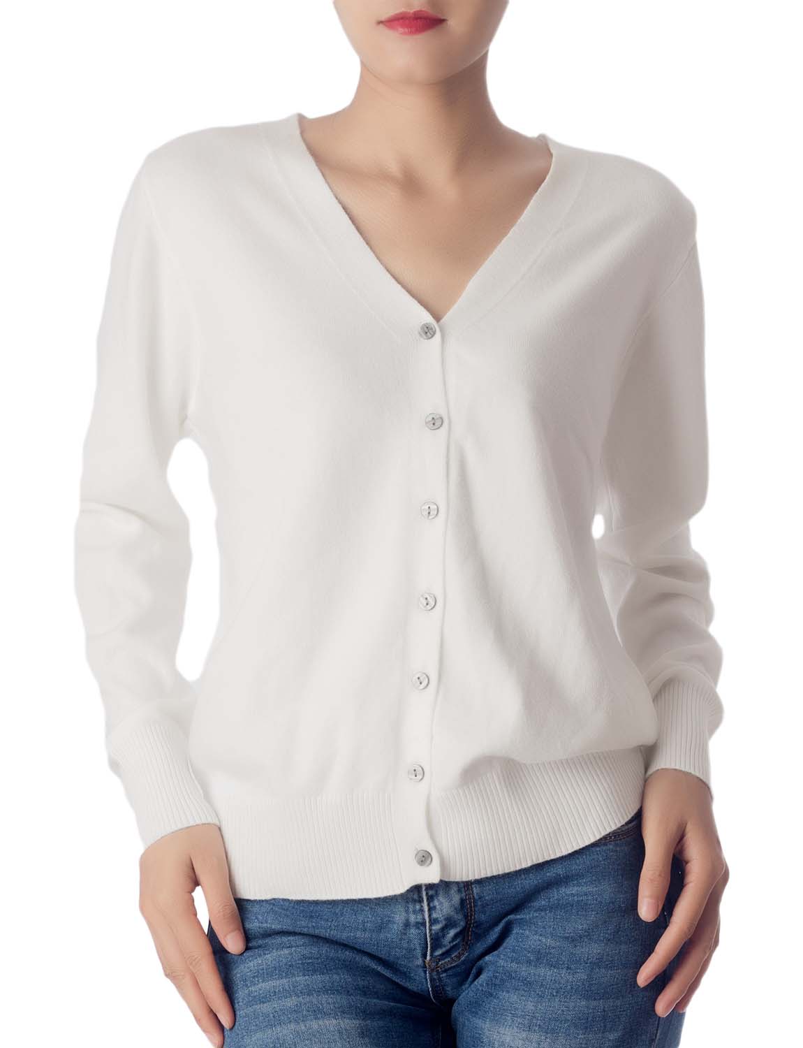 Women's Fashion Button V-neck Sweater Ladys Lightweight Cardigan
