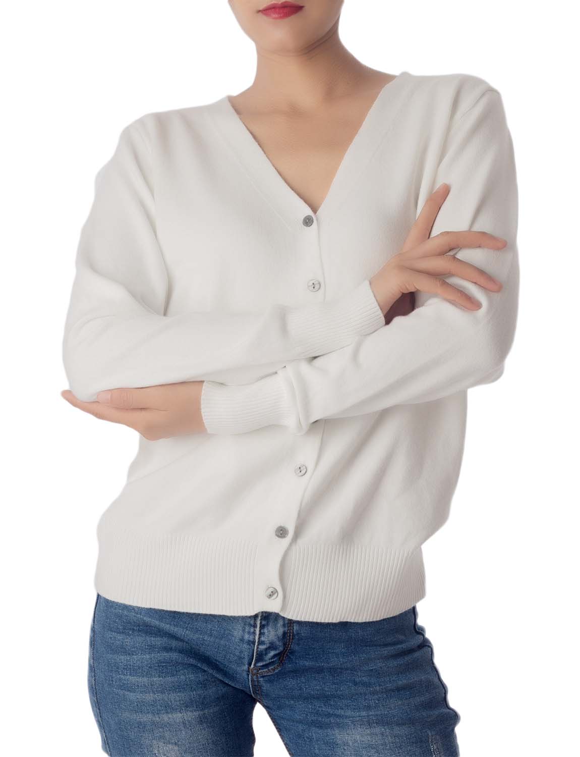 Women's Fashion Button V-neck Sweater Ladys Lightweight Cardigan