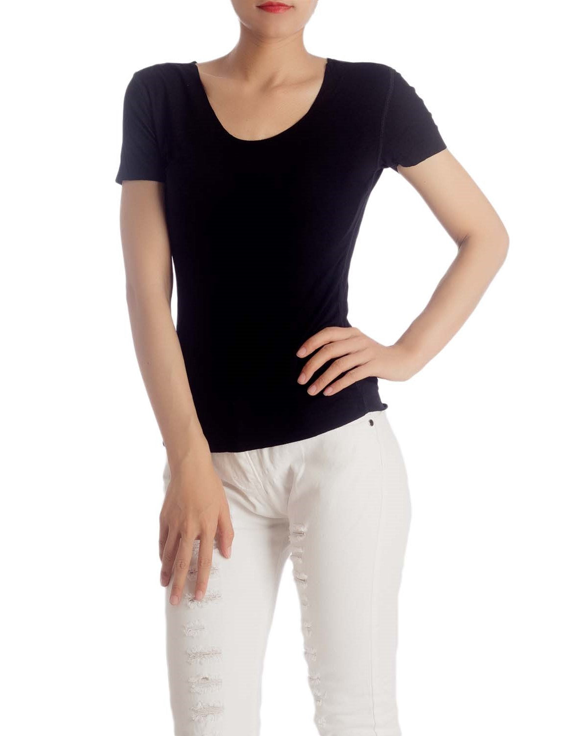Women's Lightweight Tshirts Stretchy Solid Color T-shirt Fashion Knit Tees