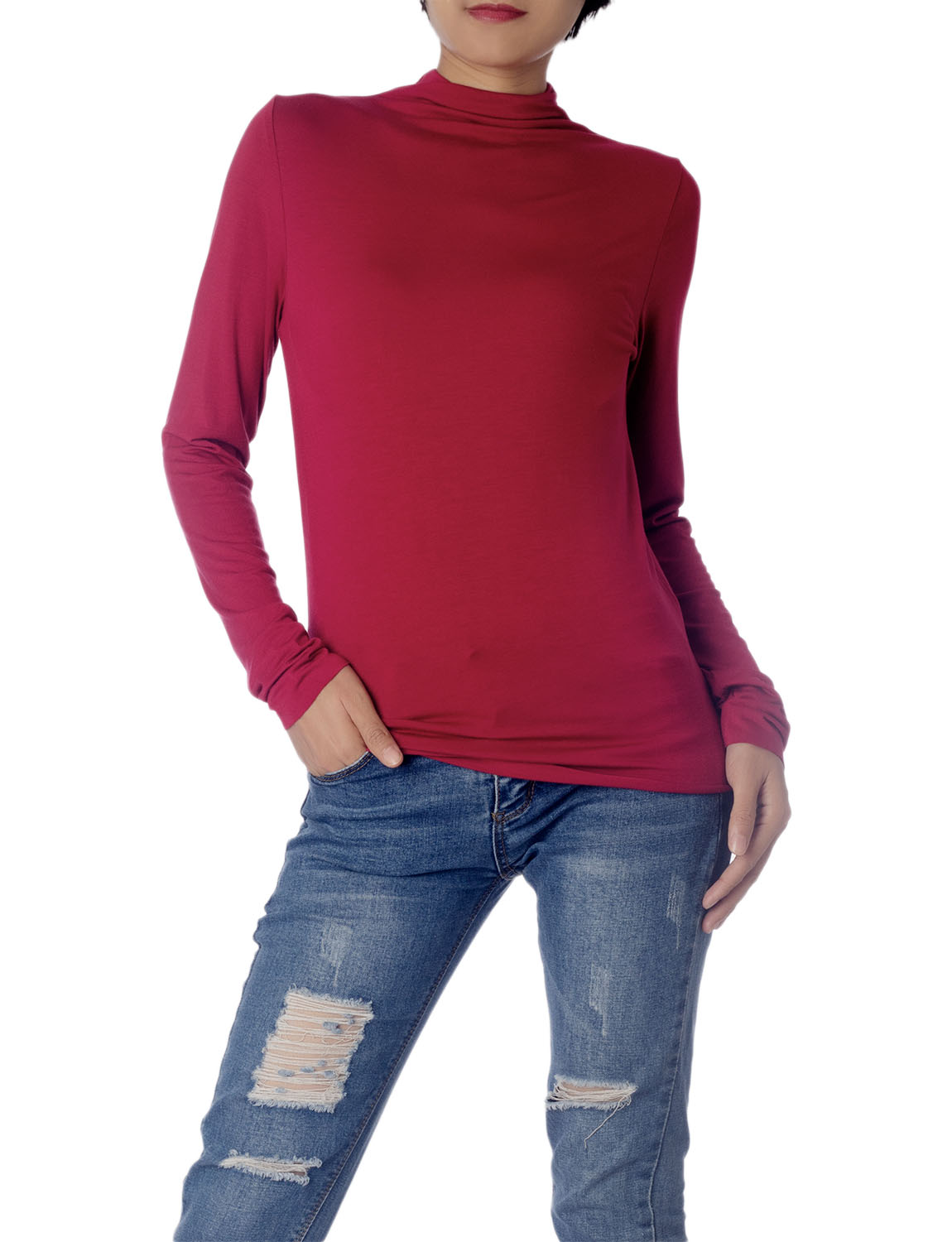 Women's Tops Turtleneck Slim Fit Long Sleeve High Neck Cozy Silky Henley