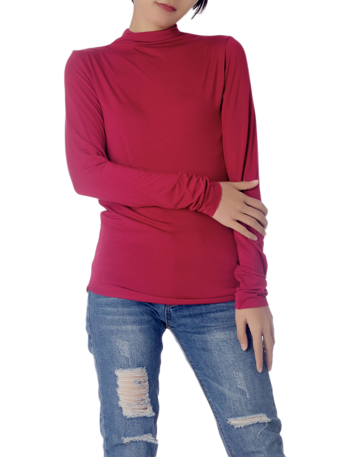 Women's Tops Turtleneck Slim Fit Long Sleeve High Neck Cozy Silky Henley