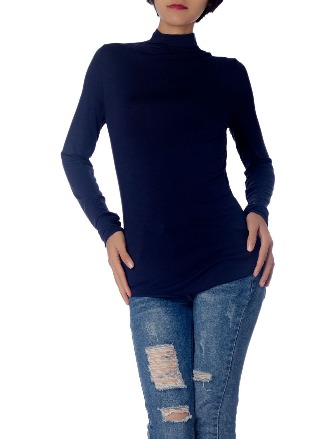 Women's Tops Turtleneck Slim Fit Long Sleeve High Neck Cozy Silky Henley