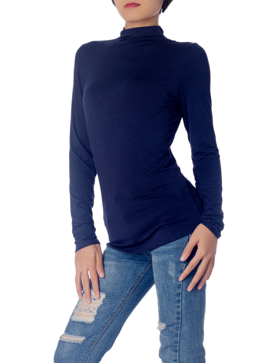 Women's Tops Turtleneck Slim Fit Long Sleeve High Neck Cozy Silky Henley