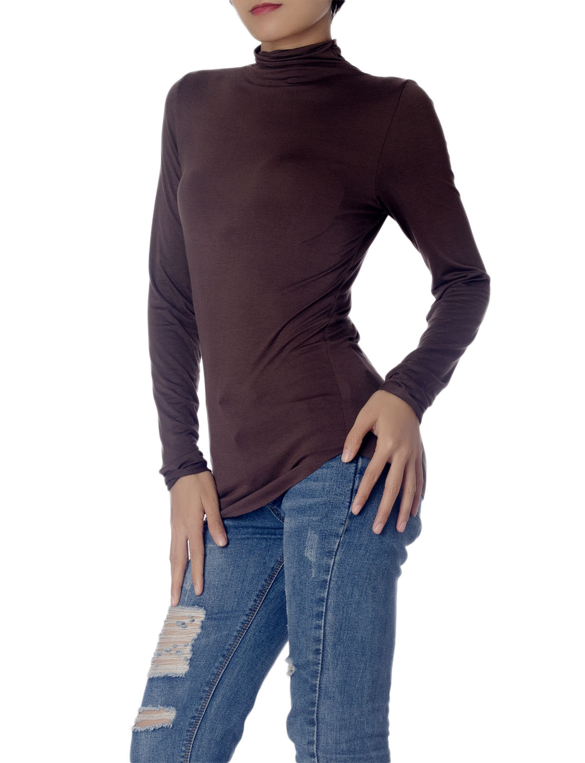 Women's Tops Turtleneck Slim Fit Long Sleeve High Neck Cozy Silky Henley