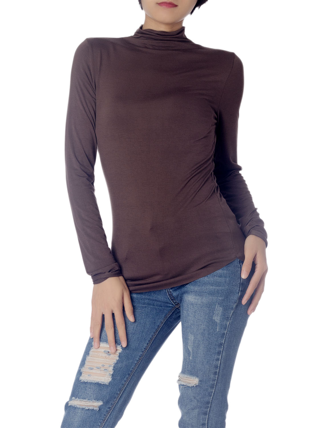 Women's Tops Turtleneck Slim Fit Long Sleeve High Neck Cozy Silky Henley