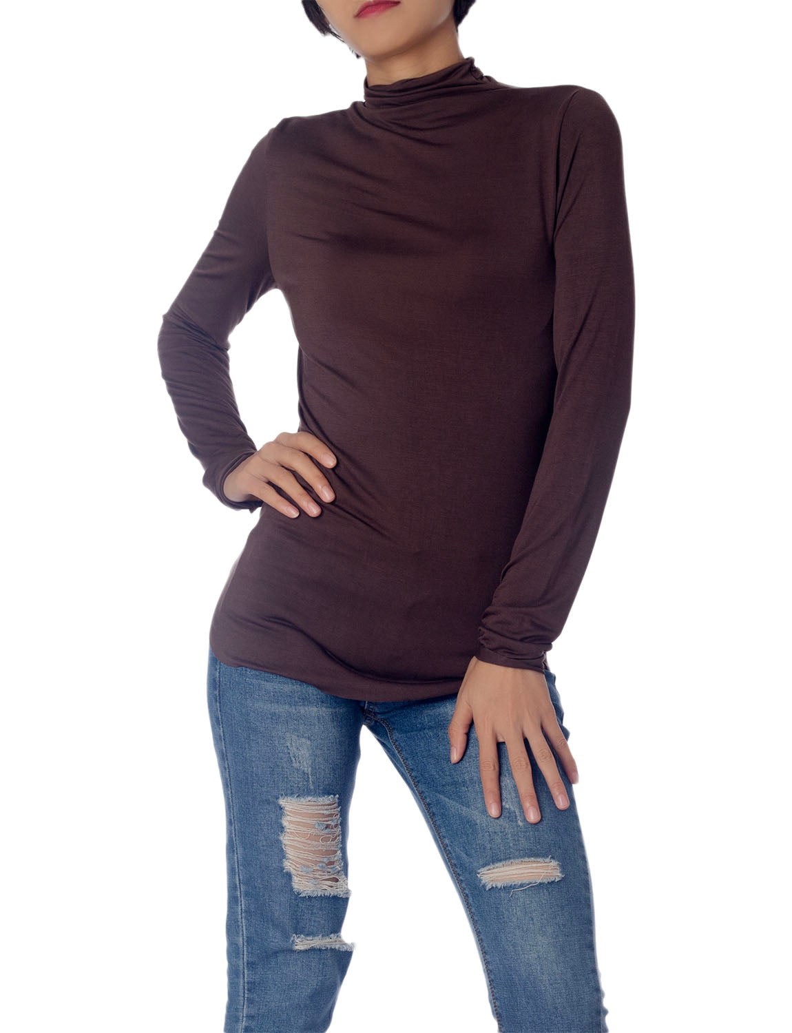 Women's Tops Turtleneck Slim Fit Long Sleeve High Neck Cozy Silky Henley