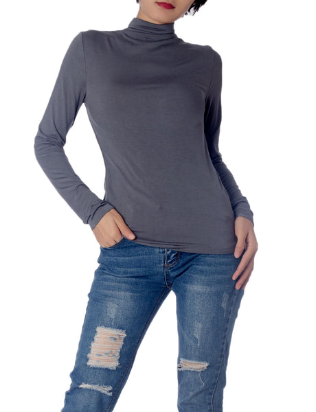 Women's Tops Turtleneck Slim Fit Long Sleeve High Neck Cozy Silky Henley