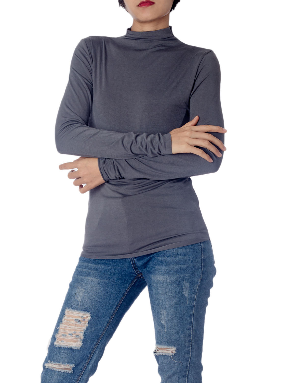 Women's Tops Turtleneck Slim Fit Long Sleeve High Neck Cozy Silky Henley