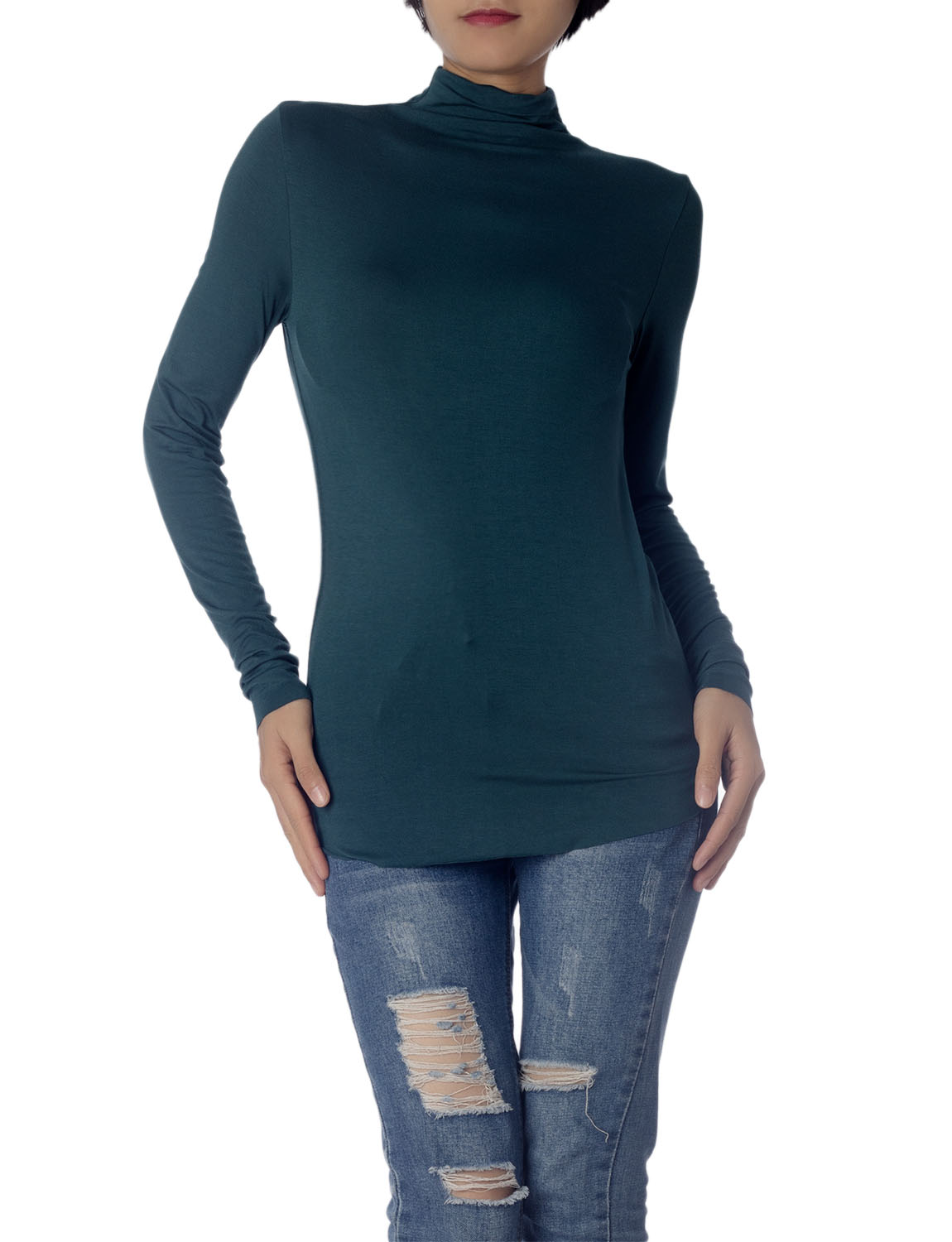 Women's Tops Turtleneck Slim Fit Long Sleeve High Neck Cozy Silky Henley