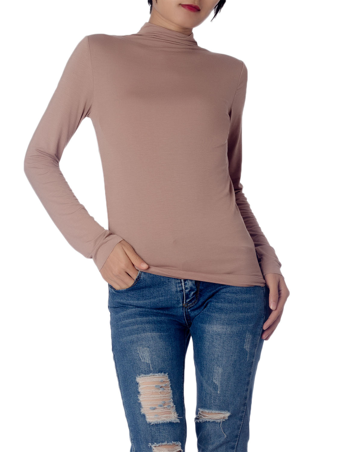 Women's Tops Turtleneck Slim Fit Long Sleeve High Neck Cozy Silky Henley