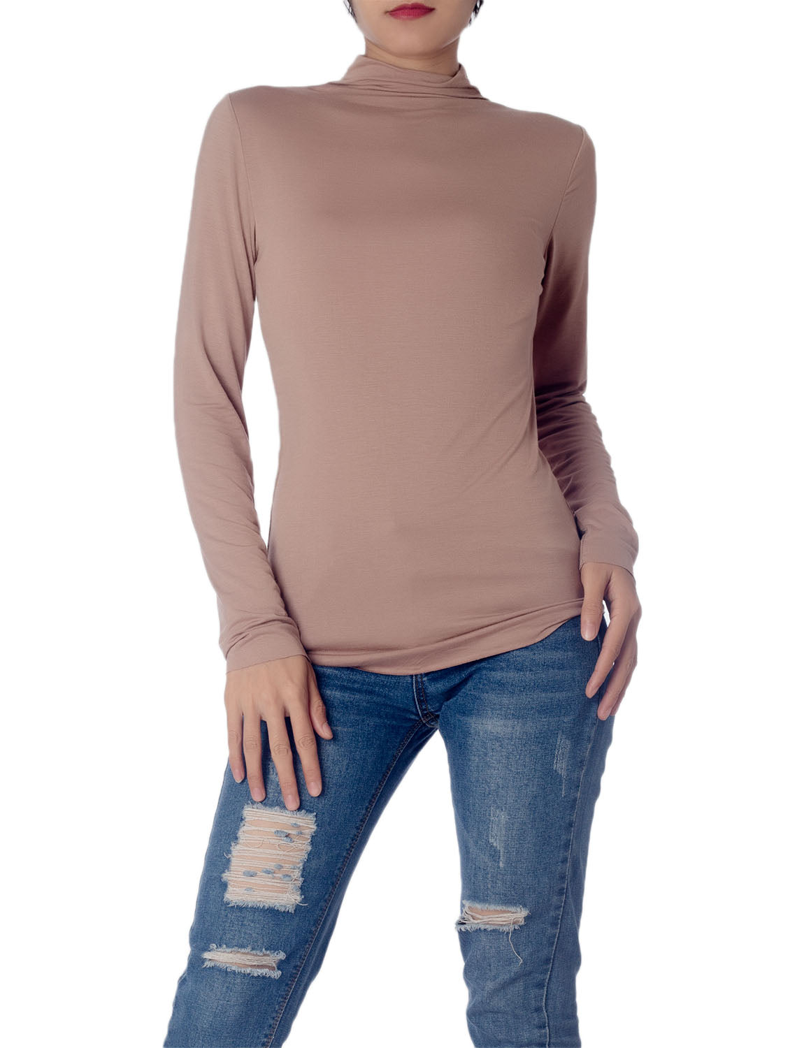 Women's Tops Turtleneck Slim Fit Long Sleeve High Neck Cozy Silky Henley