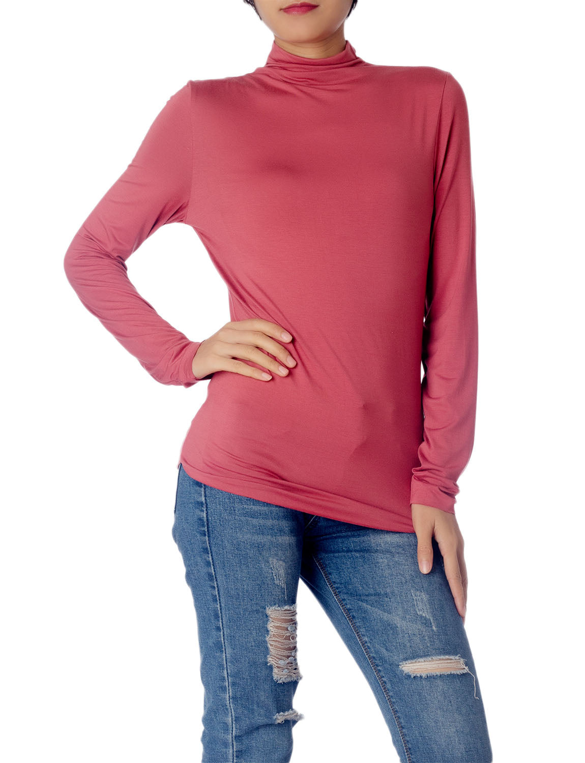 Women's Tops Turtleneck Slim Fit Long Sleeve High Neck Cozy Silky Henley